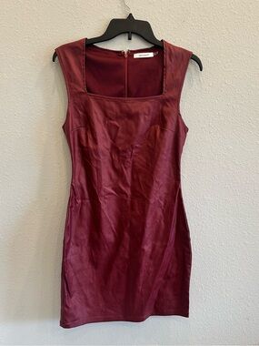 Idem Ditto Burgundy Faux Leather Mini Dress Medium Chic